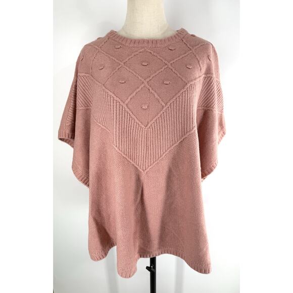 Ann Taylor Loft Women Bobble Pink Modern Poncho Sweater Wool Blend M/L Knit - Picture 1 of 8
